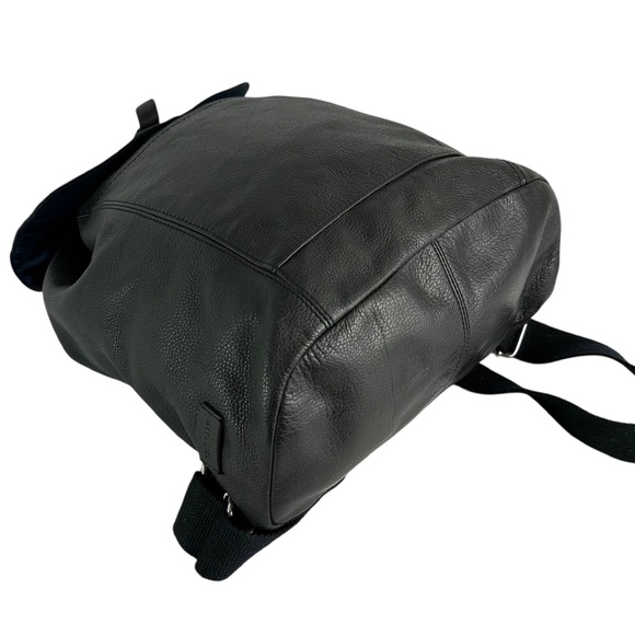 Vintage COLE HAAN Black Pebbled Drawstring Leather Front Pocket Backpack Unisex - Picture 10 of 10